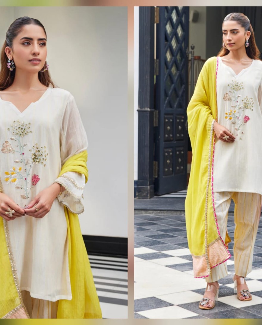 WHITE-YELLOW - Iktara-Suit Set